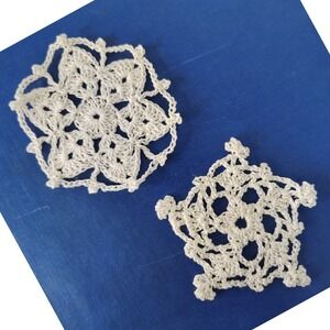 Handmade Crochet Doily Snowflakes (Set of 2) White 3.5"‎